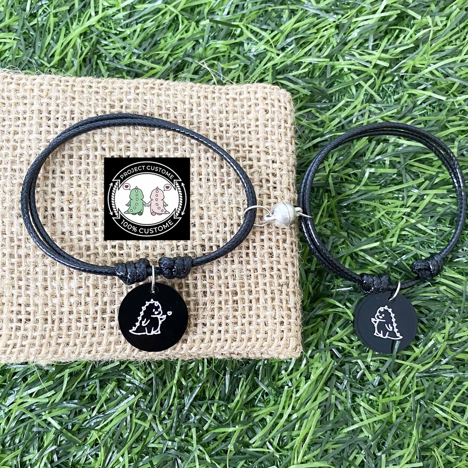 Gelang Couple Dino Magnet Gelang Tangan Couple Pasangan Dan Sahabat Tali Hitam Pria Wanita Keren