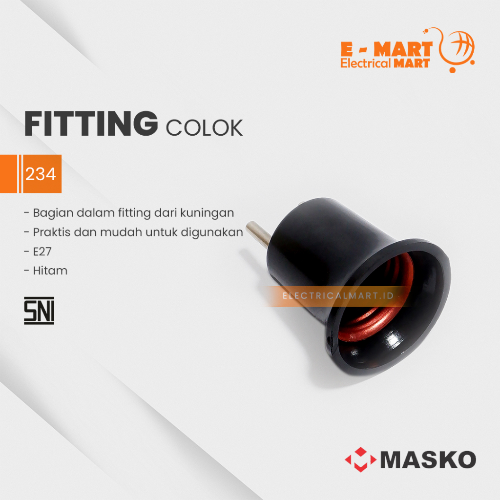 MASKO Fitting Colok Lampu Lurus E27 HITAM