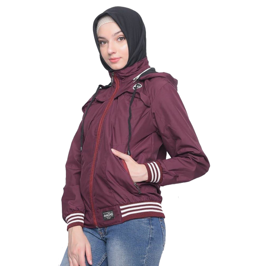 Justrue Jaket Wanita Polos Marun