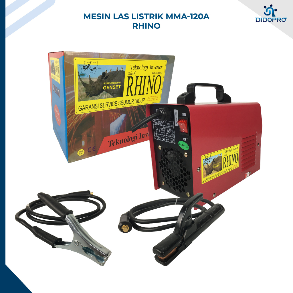 Rhino Mesin Las Listrik Inverter MMA 120 A watt 900 watt Welding Travo Merah Termurah