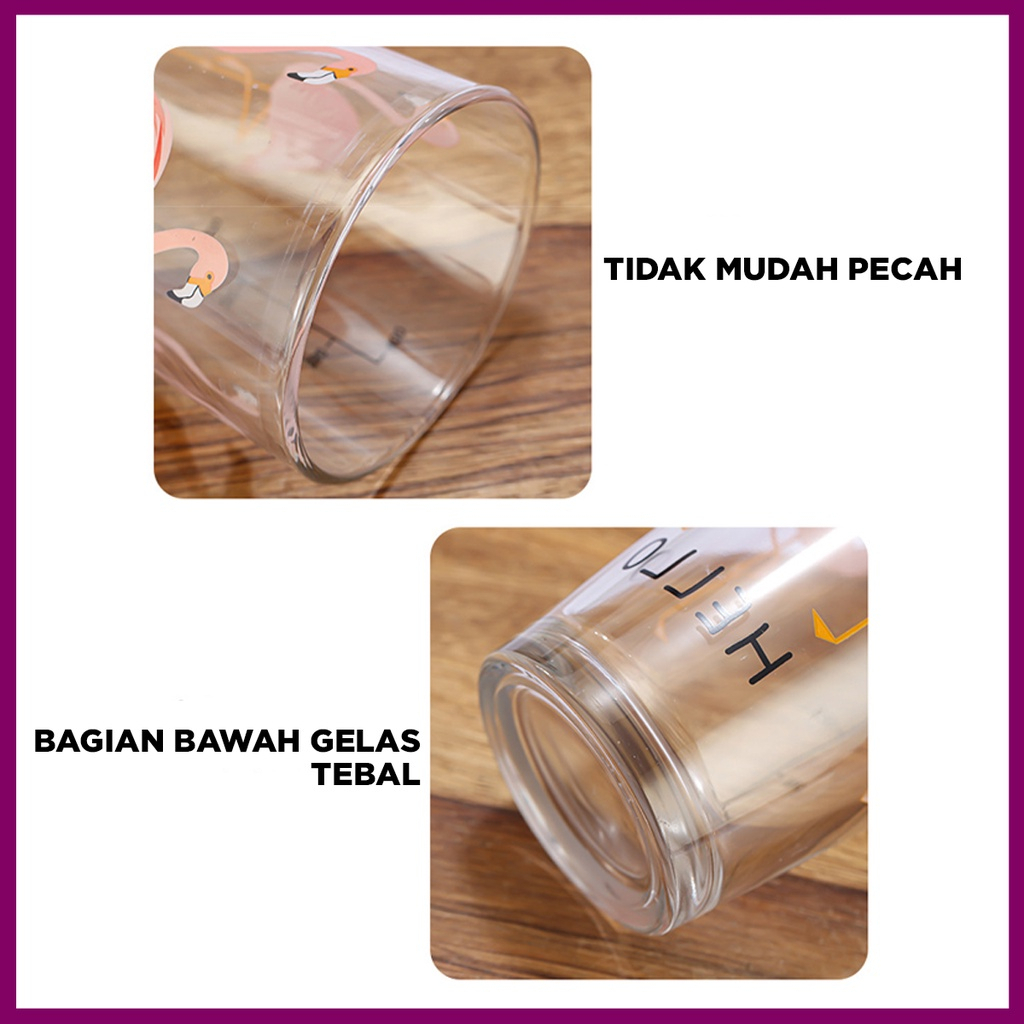 TUMBLER KACA MOTIF KARAKTER LUCU + SEDOTAN GLASS WARE 450ML / GELAS AESTHETIC DENGAN SEDOTAN KACA