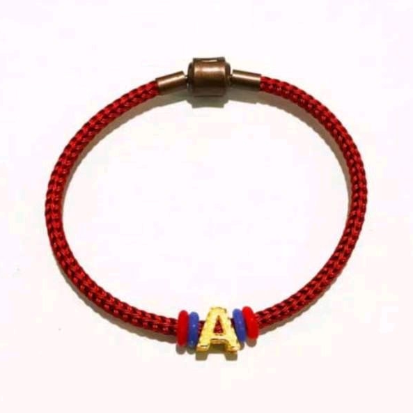 Gelang Tali Inisial Huruf A Balok Elegant Emas Asli