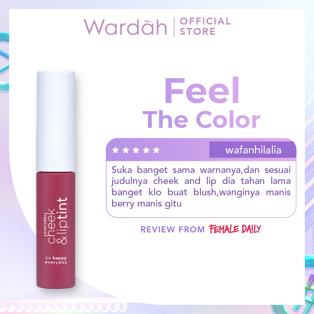 WARDAH Everyday Cheek &amp; Lip Tint Indonesia / 5.5g / Be Happy Everyday / Moisturising Nourishing Pigmented And Natural Finish Yummy Fruity Aroma / Quick Set Vit C / 01 Red Set Glow 02 My Baerry 03 Pink On Point / Cosmetic Makeup Lips Make Up Lipstick Lips