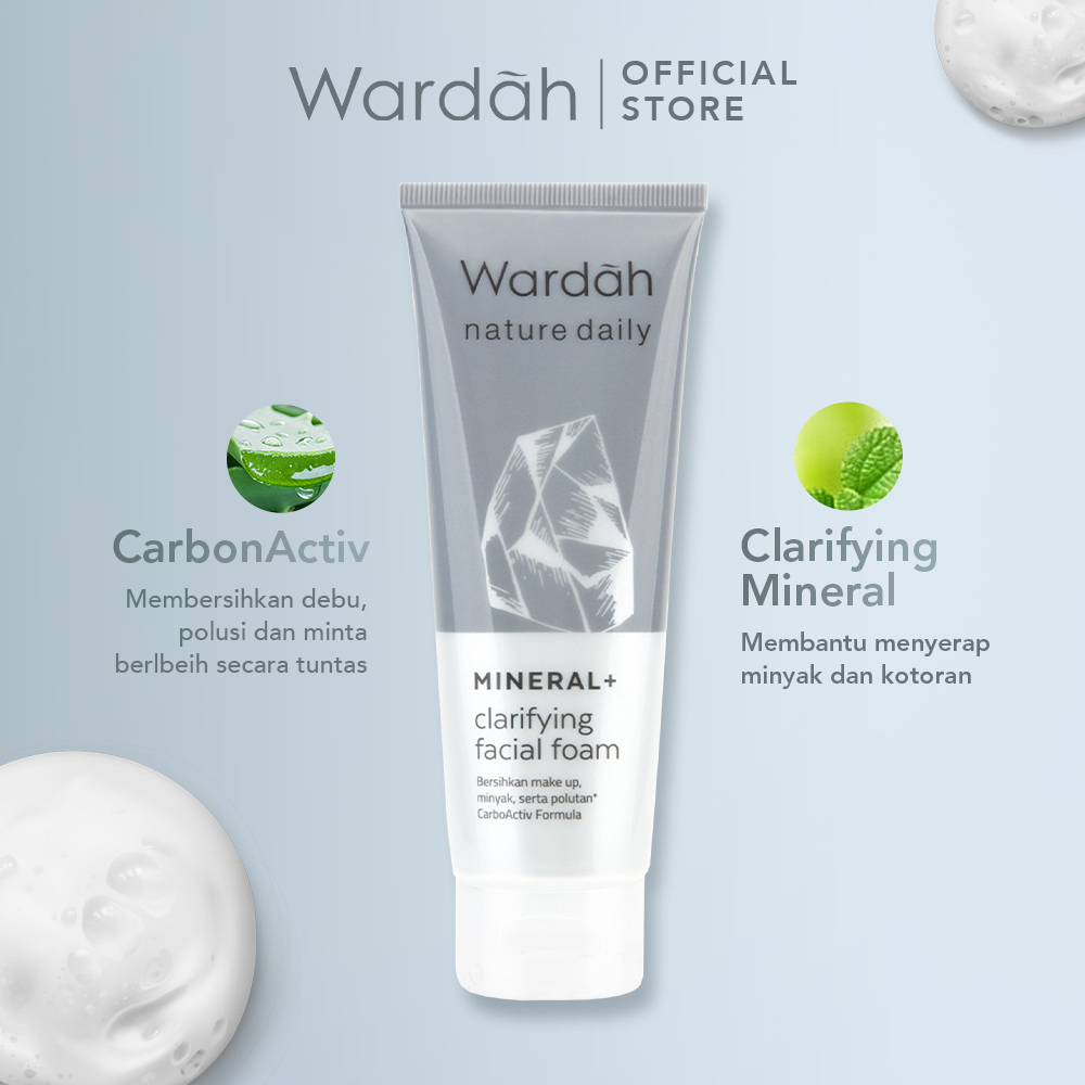 WARDAH Nature Daily Mineral+ Series Indonesia / Clarifying Facial Foam Clay Mask / Mineral CarboActiv / Cleanser Cleansing Sabun Pembersih Pencuci Masker Membersihkan Wajah / Debu Minyak / Skincare Face Care / Treatement Perawatan Muka / Toner Serum Cream