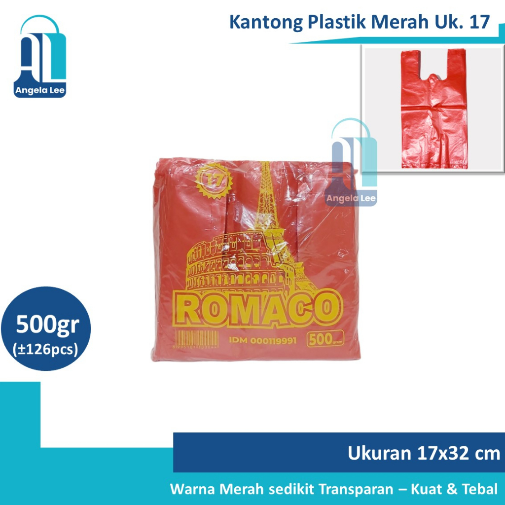 Kantong Plastik Kresek Merah ROMACO Packing Onlineshop Murah kualitas Loco uk 17-40