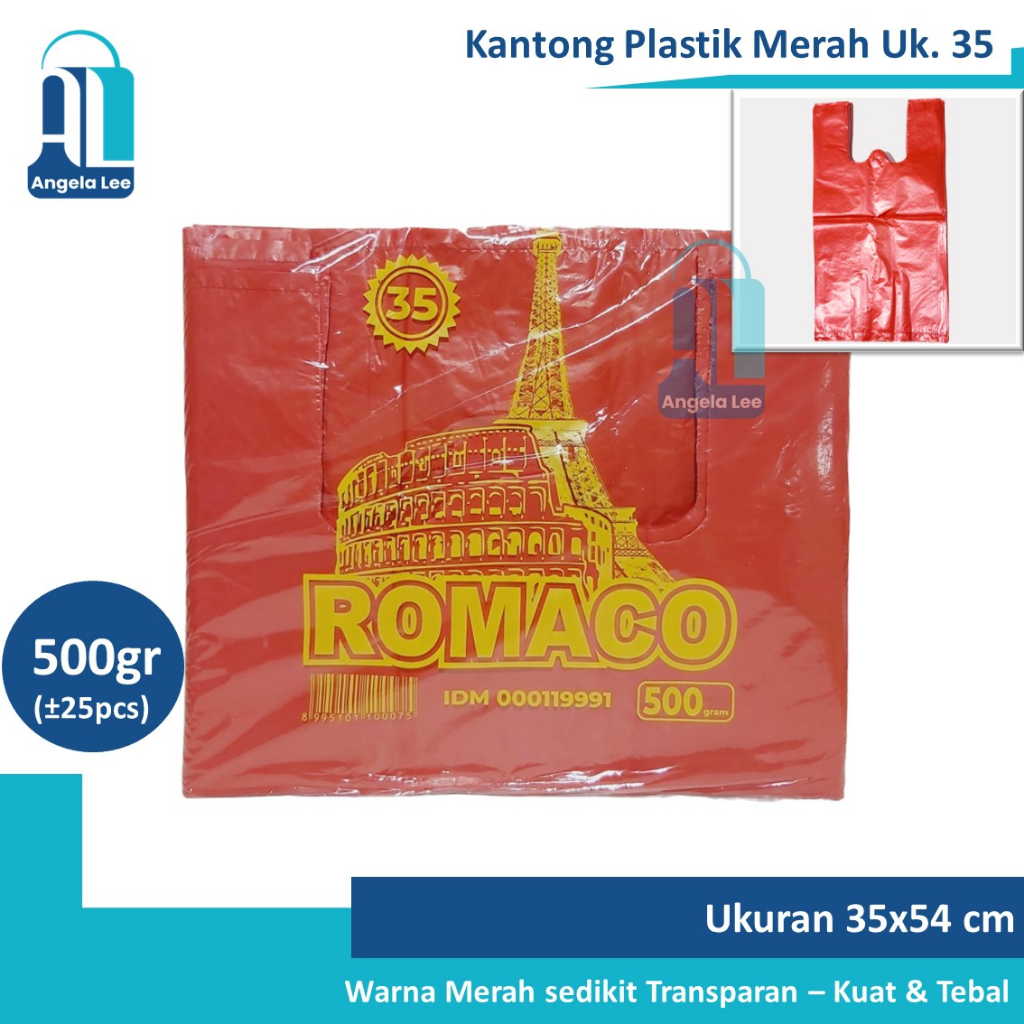 Kantong Plastik Kresek Merah ROMACO Packing Onlineshop Murah kualitas Loco uk 17-40