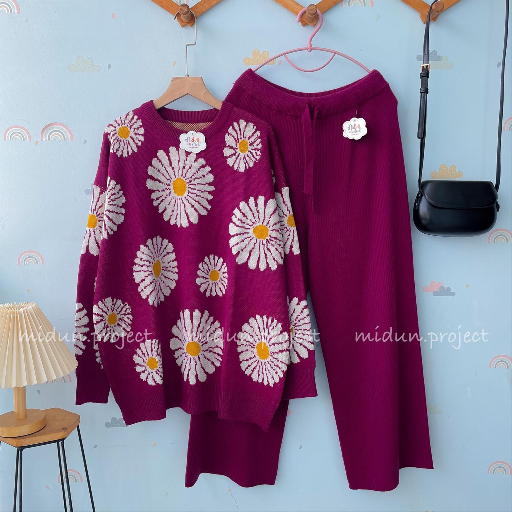 KARINA FLOWER KNIT | SETELAN RAJUT MOTIF PREMIUM