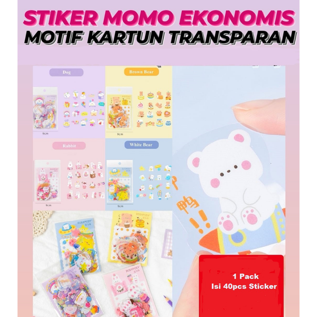 Sticker Korea Lucu Transparant Motif Kartun Cantik Dekorasi Handbook