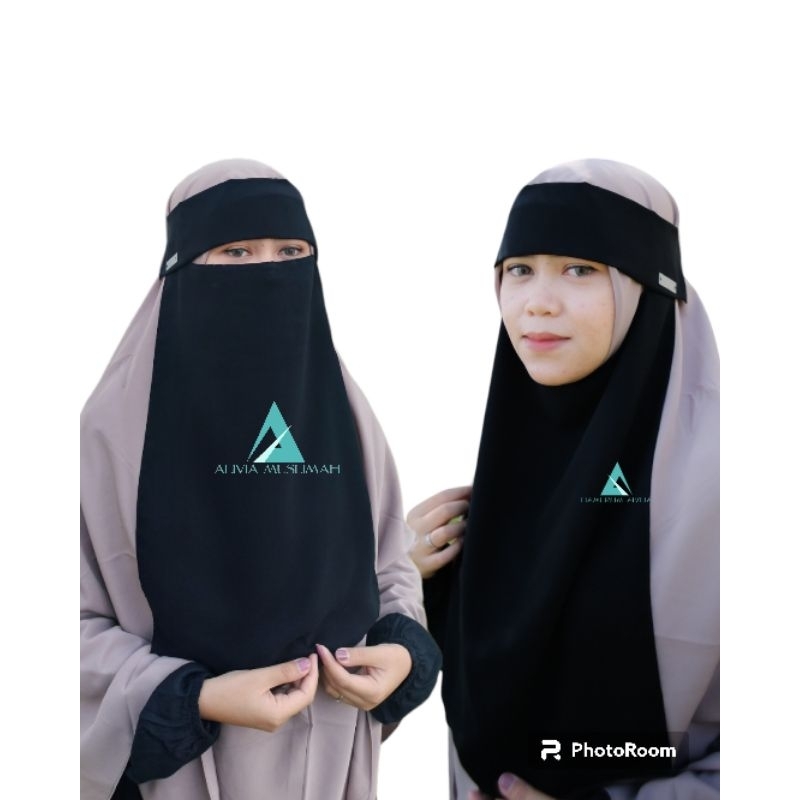 Niqab Poni Pulldown Alivia Muslimah Sifon silk Jetblack