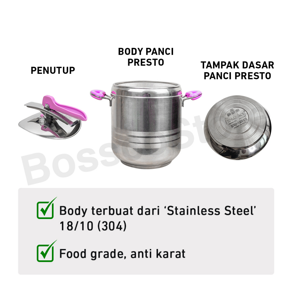 Biomatic Panci Presto 9 Liter Stainless Steel 18/10 (304) Made in Turkey Pressure Cooker premium berkualitas untuk kompor induksi kompor induction panci presto ukuran besar ukuran kecil presti pelunak daging presto premium berkualitas