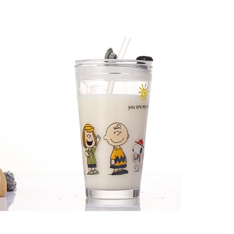 YH TUMBLER KACA MOTIF KARAKTER LUCU + SEDOTAN GLASS WARE 450ML / GELAS AESTHETIC DENGAN SEDOTAN KACA