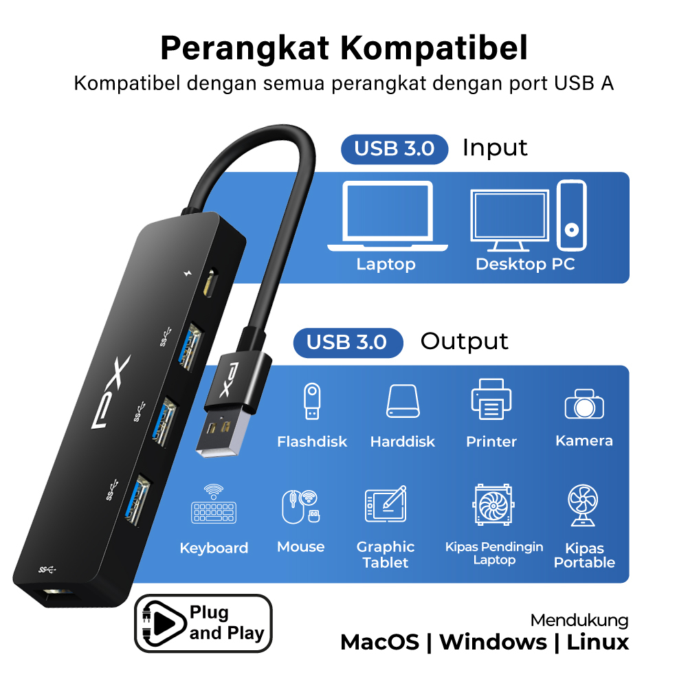 USB Hub Converter USB 3.0 Connector Adaptor Laptop 5 in 1 PX UCH05A