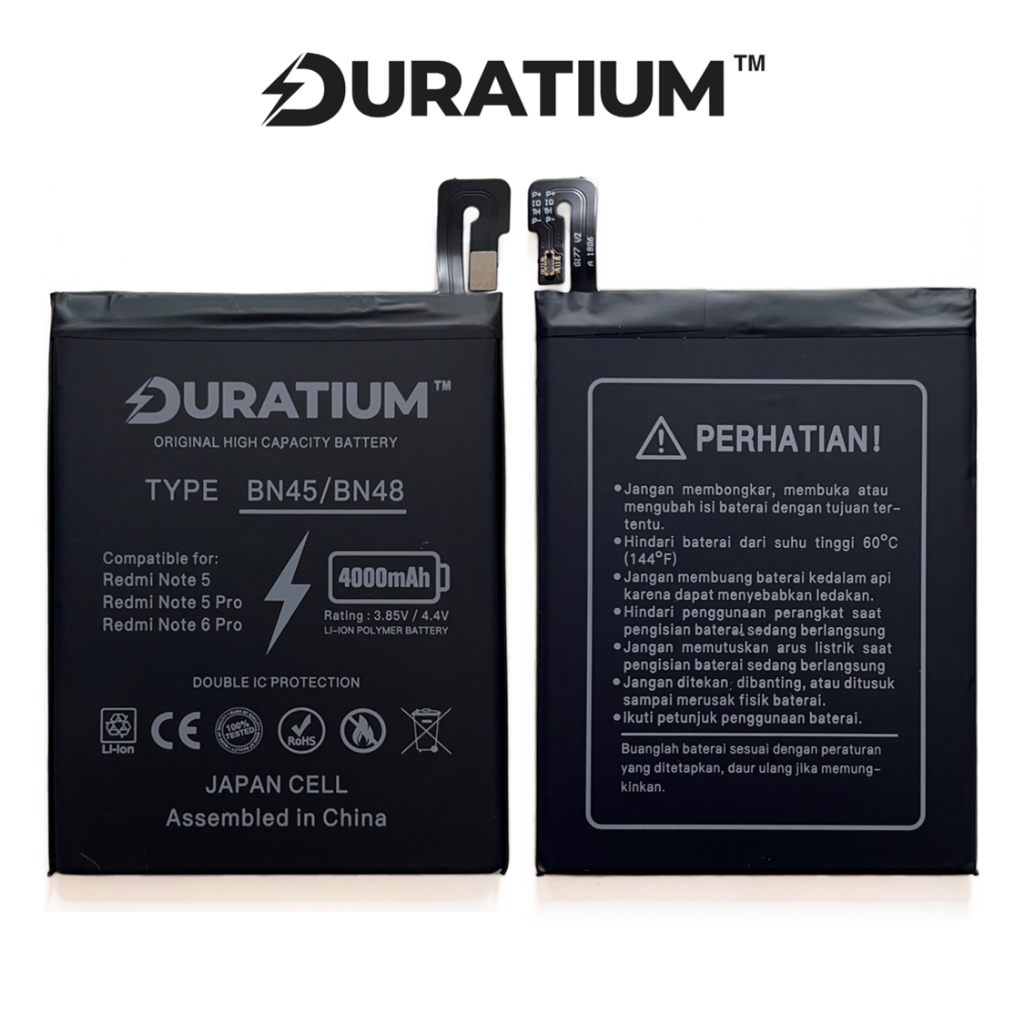 Baterai Duratium Xiaomi Redmi Note 5 / Note 5 Pro / Note 5 Plus BN45 BN 45 - Redmi Note 6 Pro BN48 BN 48 4000 mAh Garansi Resmi Original Batre Batrai Battery HP