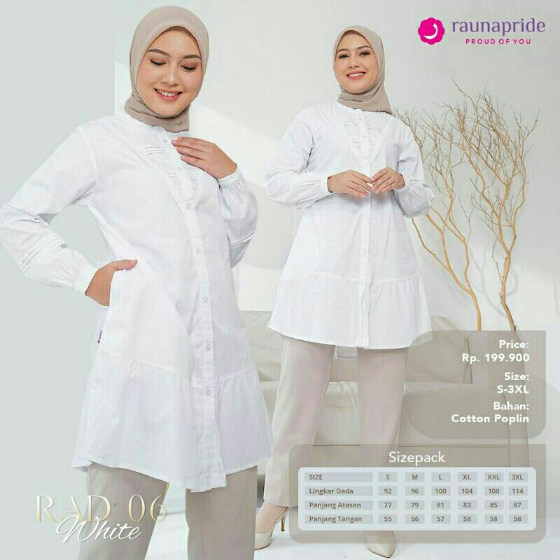 TUNIK RAUNA PUTIH RGD 06 ORIGINAL FASHION BAJU BUSANA MUSLIM KEMEJA ATASAN BLOUSE WANITA BUSUI BAHAN