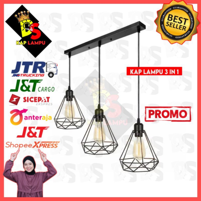 KAP LAMPU GANTUNG HIAS 3 IN 1 VINTAGE