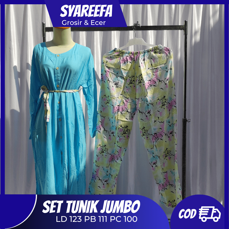 ONE WAN SET SETELAN TUNIK TRENDY JUMBO LONG Rayon Polos Katun
