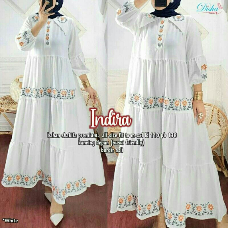 Indira Maxi dress cewe lilac white navy mint bahan Shakila premium mix bordir fit to XXL busui new