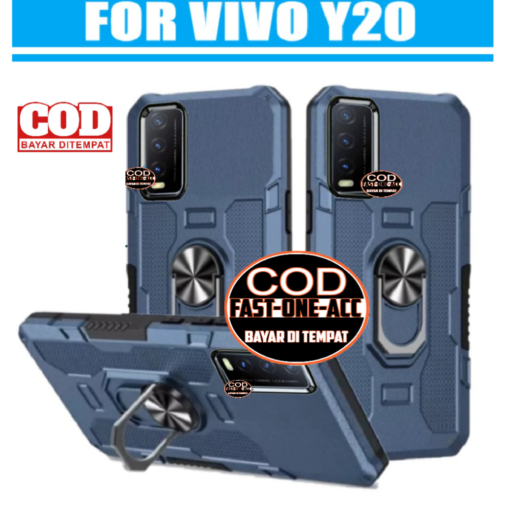 Case VIVO Y20/Y12S NEW Soft Case Robot Hit EYE Ring Standing Hard Case Carbon