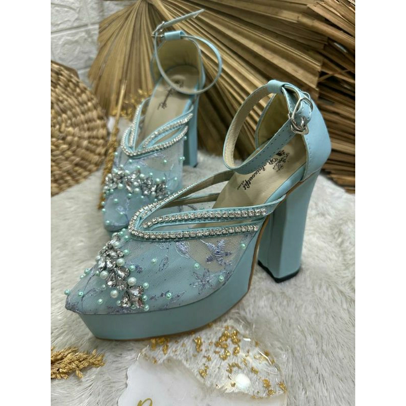 Sepatu wedding pesta Cantik Ayuni Babyblue Hak 12 cm