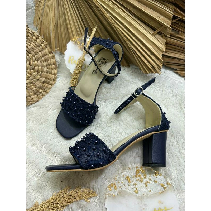 Sandal pesta Cantik Hasna navy 7cm tahu