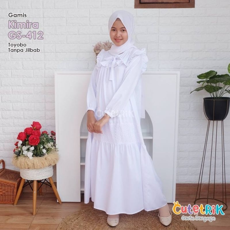 READY SIAP KIRIM TERMURAH GAMIS PUTIH TOYOBO BRUKAT CUTETRIK ANAK PEREMPUAN MANASIK HAJI UMROH USIA 