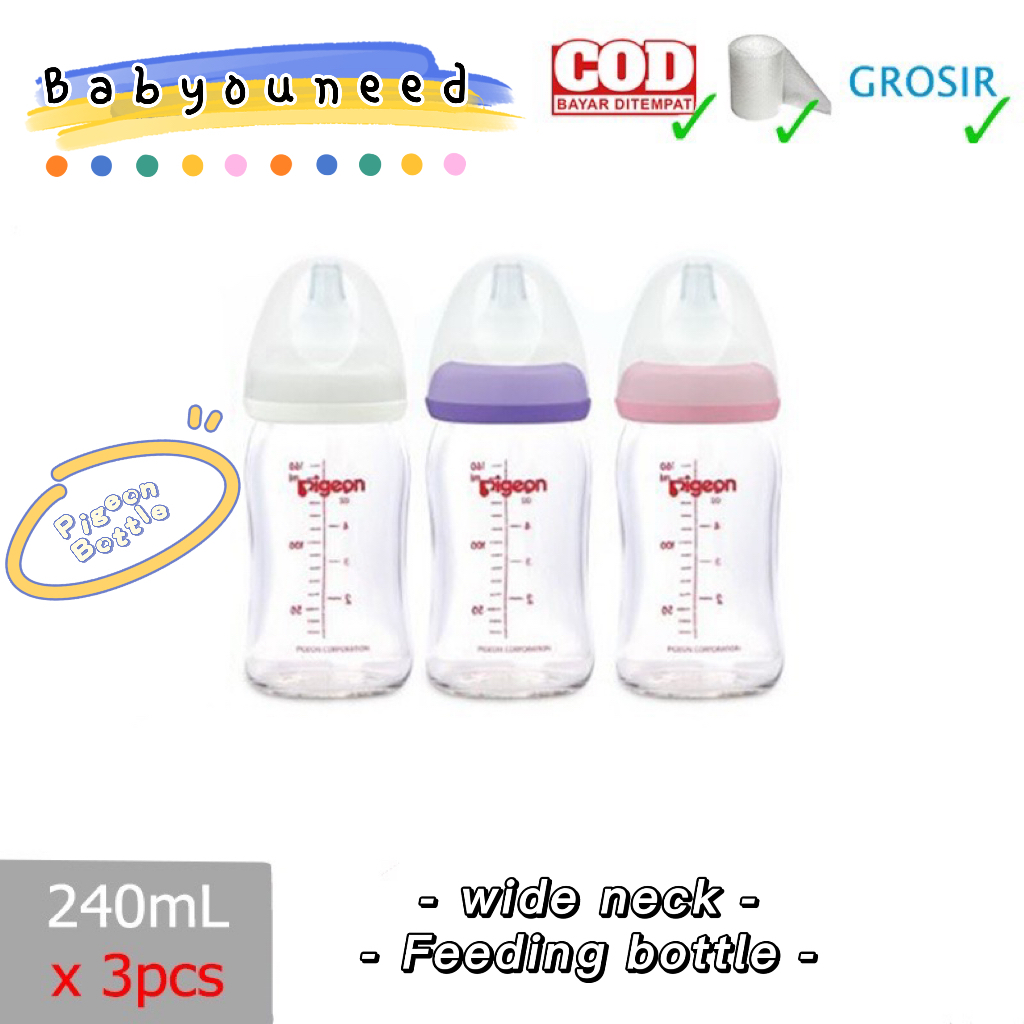 Pigeon Wide Neck PP Feeding Bottle 240mL x 1 Set (3pcs) / Botol Wide Neck Peristaltic Plus (Random)