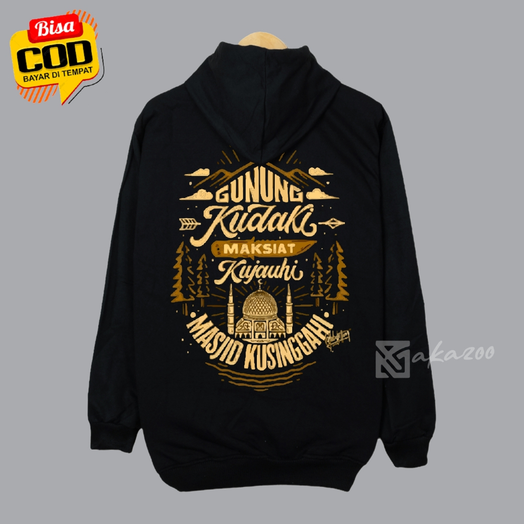 JAKET RESLETING pria distro jumbo akazoo warna hitam GUNUNG KUDAKI sablon depan blakang