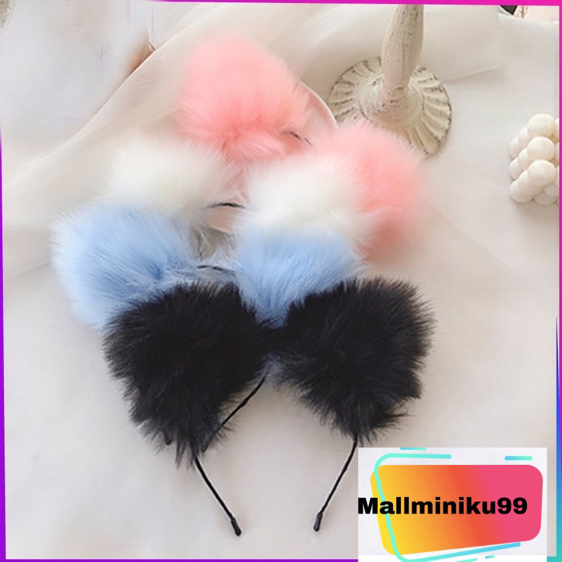 Bando Bandana Bulu Motif Kuping Kucing Wanita / Bando Korea Lucu Fluffy/ Cosplay Furry Headband Cat Ears