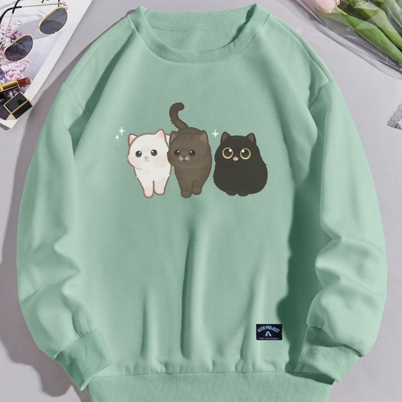 cat crewneck cat sweteer cat sweater sweatshirt sweater kucing