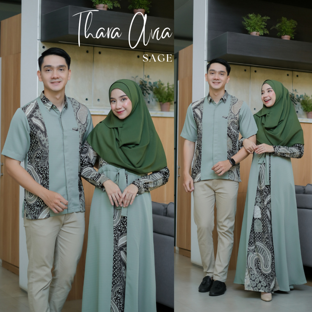 Baju Muslim Thara Batik Couple Varian Milo Sage