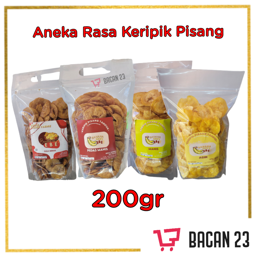 Keripik Pisang Tanduk Ebe (200g)/(Manis - Asin - Pedas Manis - Gula Merah) / Snack Lokal / Cemilan Enak / Keripik Pisang / Bacan 23