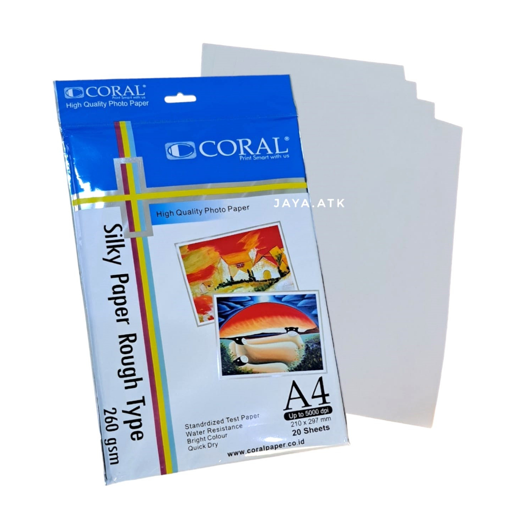 

KERTAS FOTO A4 SILKY ROUGH 260 GSM KULIT JERUK 10 LEMBAR CORAL GLOSSY PHOTO PAPER