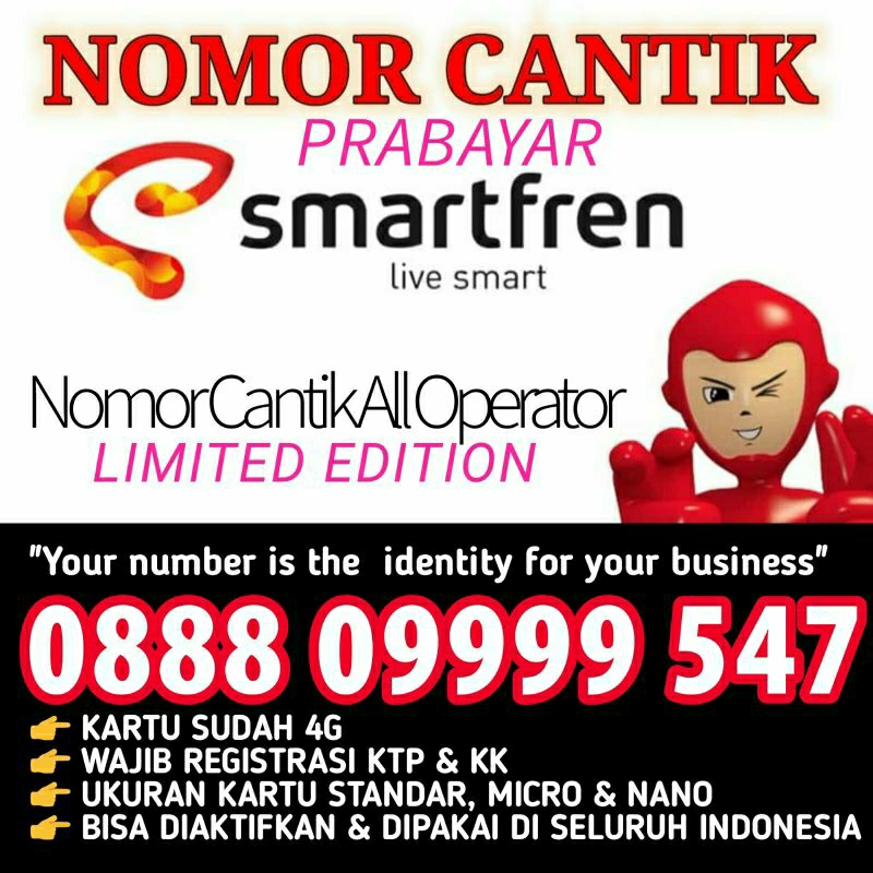 NOMOR CANTIK SMARTFREN TRIPLE KWARTET 0888  09999  547 4G LTE