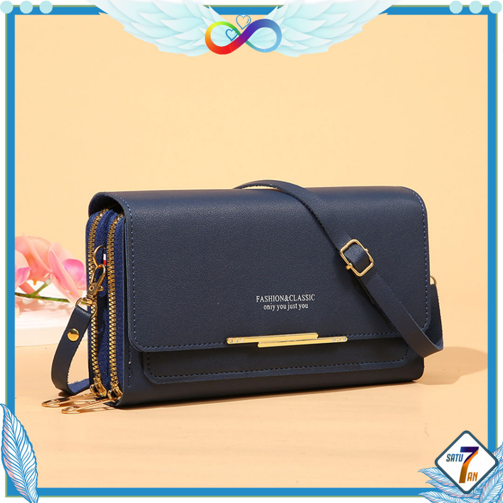 Dompet Panjang Wanita Zipper Multifungsi Fashion Style Kasual Tas Selempang Hp Cewek PU Satu7an D66