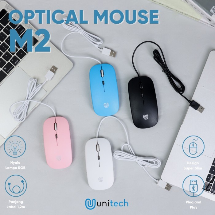Optical Mouse Kabel Super Slim Plus LED Unitech 1200DPI M2