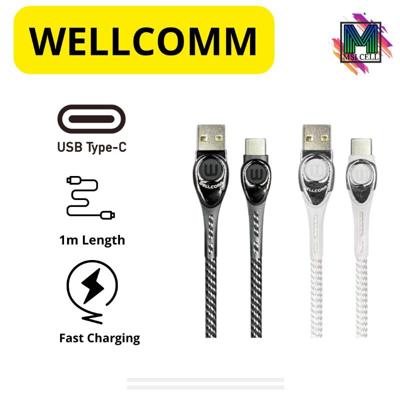 WELLCOMM ALLOY E Kabel data / Charger USB To Tipe-C 3.A Fast Charging