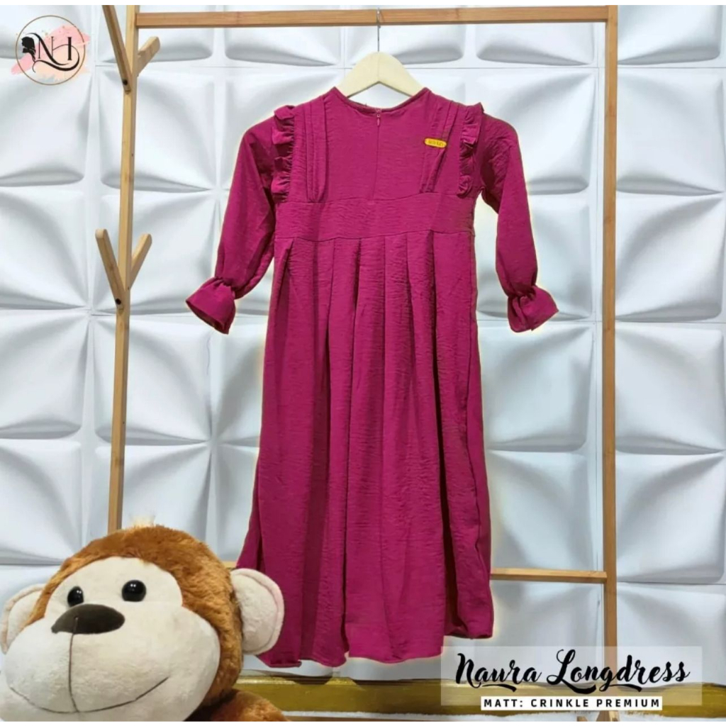 PROMO-BAJU GAMIS ANAK PREMIUM NAURA LONGDRES BAHAN BAJU CRINKKLE AIRFLOW 3-12 TAHUN BAJU PEREMPUAN GAMIS ANAK TERBARU FASHION GAMIS ANAK MASA KINI