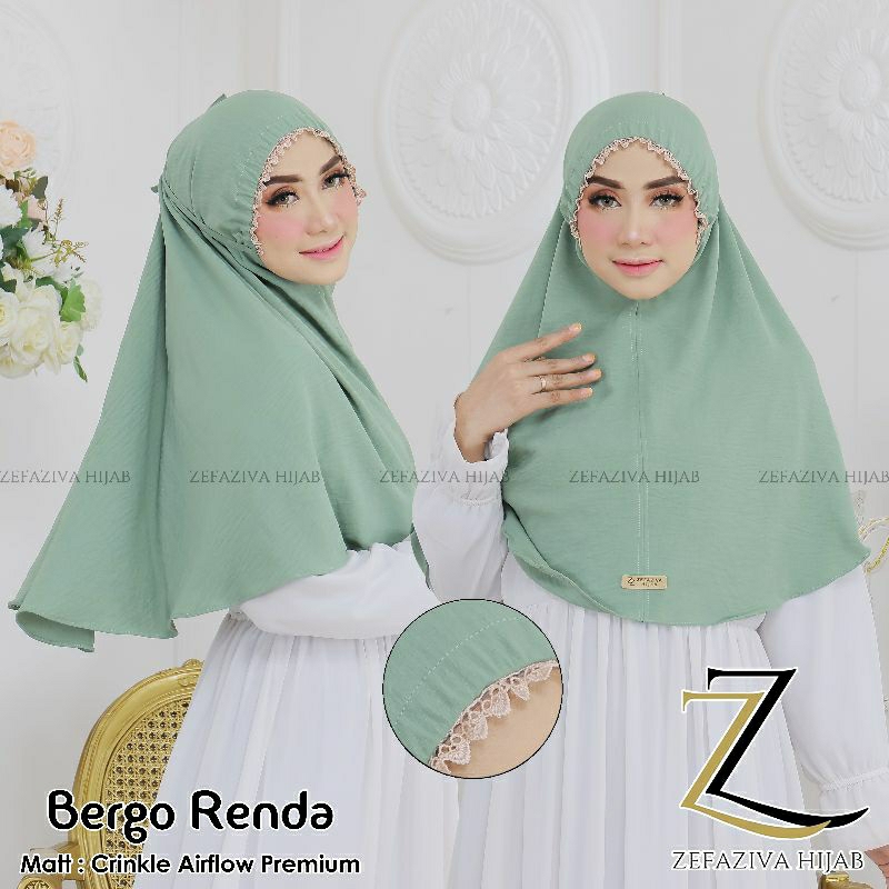 Jilbab Bergo crinkle air flow premium hijab instan daily kerut renda ukuran L menutup dada kerudung 