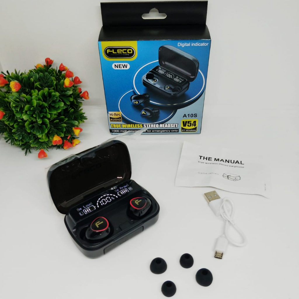MINIGO EARPHONE HANDSET HEADSET TWS FLECO A10S WIRELESS BLUETOOTH SUPER EXTRA BASS