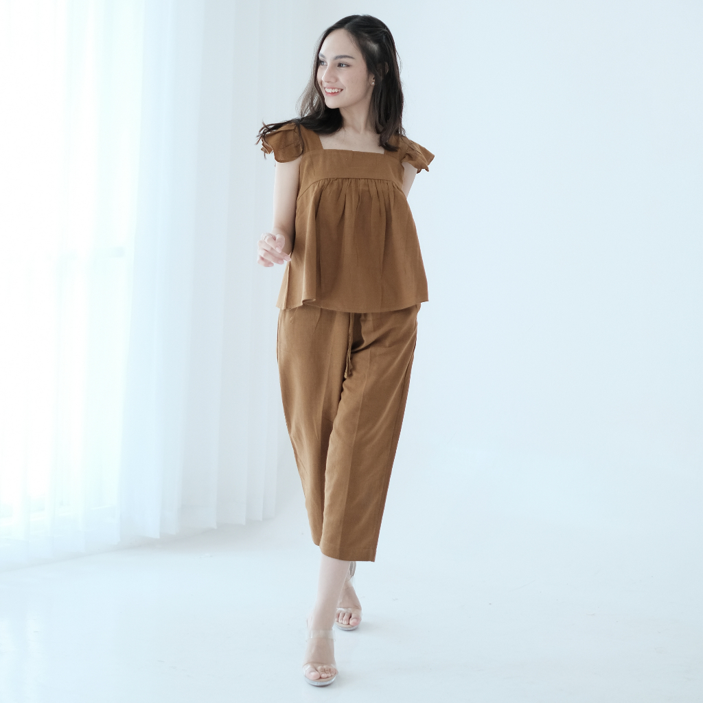 Ladybydiana AVERY PAJAMAS One Set Piyama Celana Panjang Wanita Bahan Linen