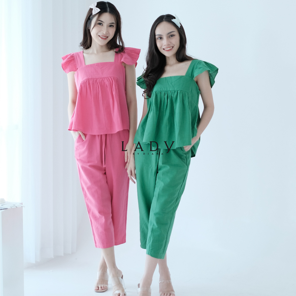 Ladybydiana AVERY PAJAMAS One Set Piyama Celana Panjang Wanita Bahan Linen