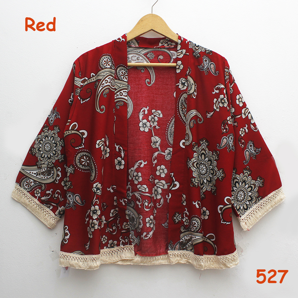 𝑱𝒂𝒌𝒂𝒓𝒕𝒂𝑭𝒂𝒔𝒉𝒊𝒐𝒏 Kardigan katun adem tribal batik rumbai cardigan maroon etnic seragam bohemian