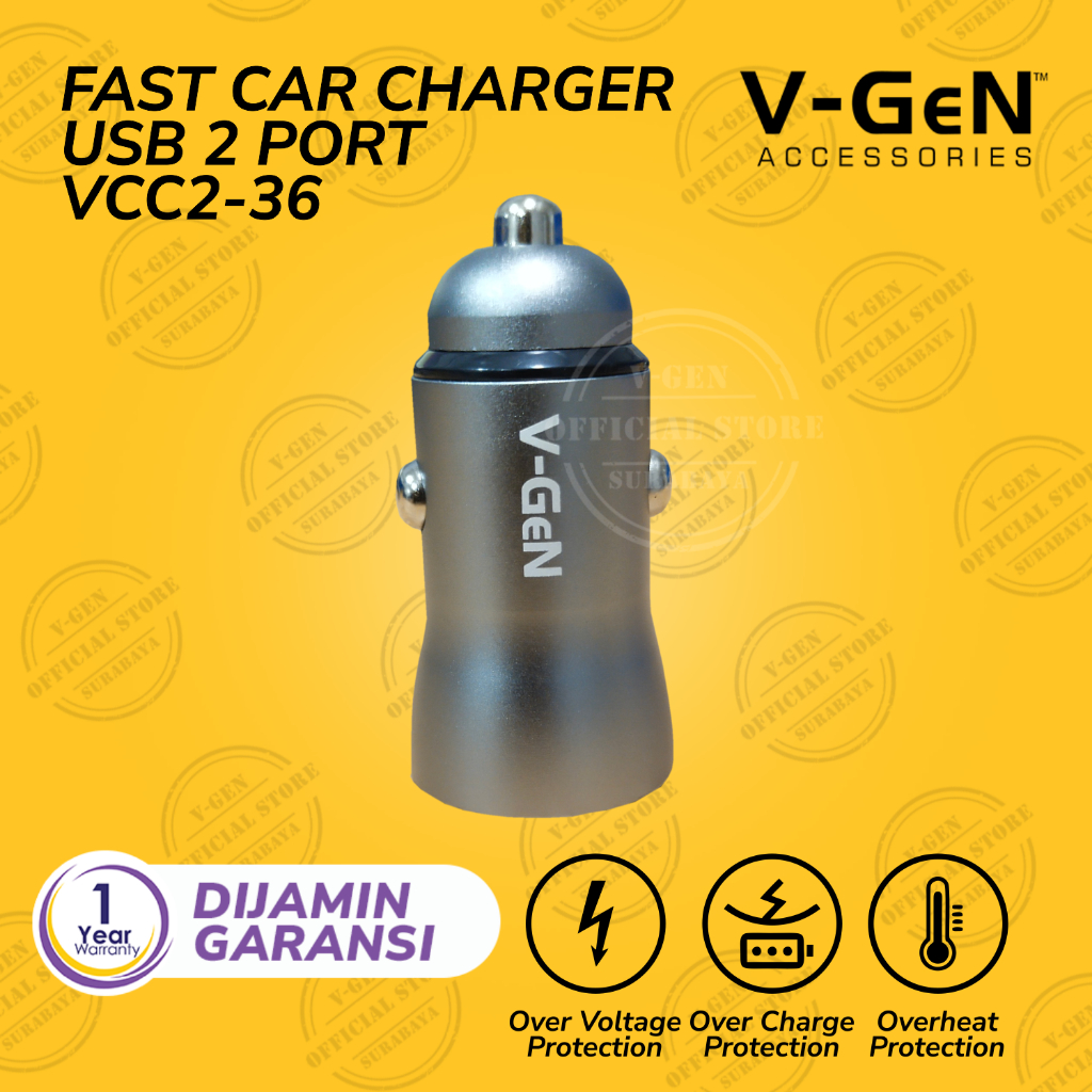 Car Charger V-GeN VCC2-36 Dual Fast Charging QC3.0 PD 30W USB Type C