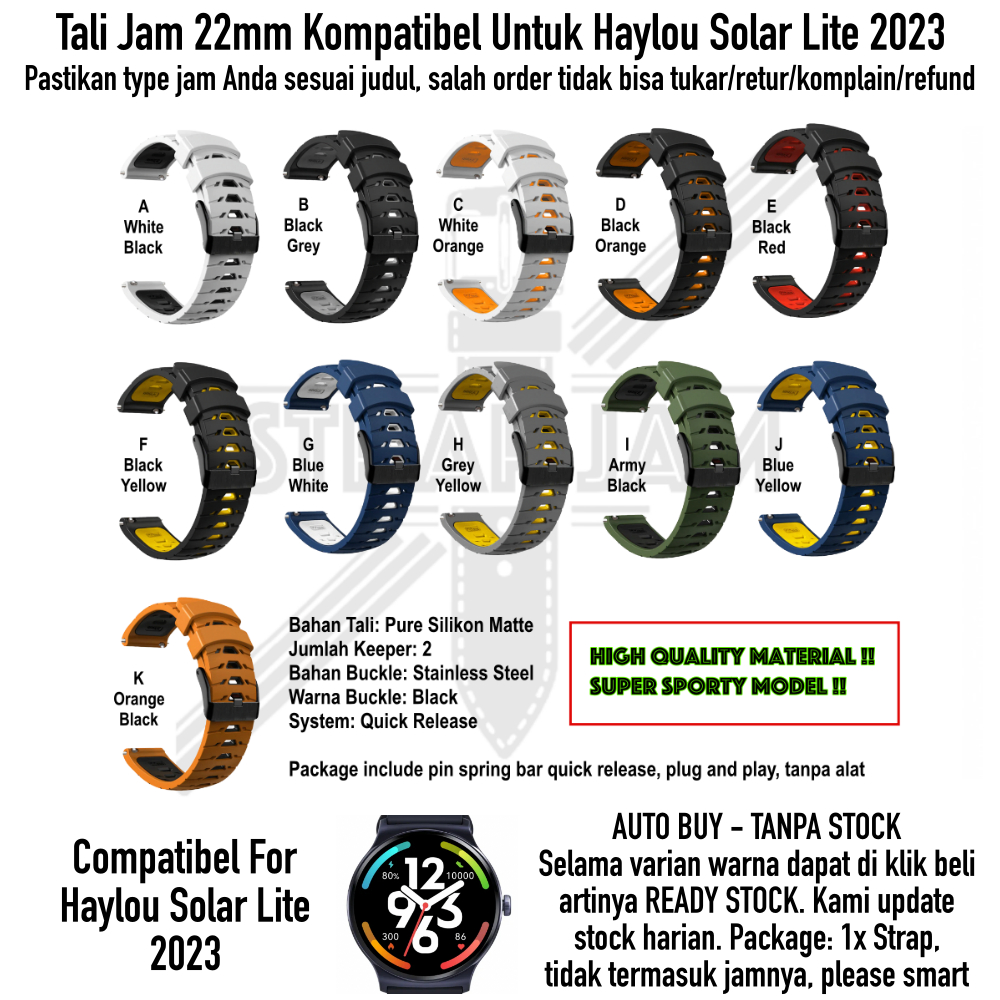 GTO 22mm Strap Haylou Solar Lite 2023 - Tali Jam Pure Rubber Quick Release