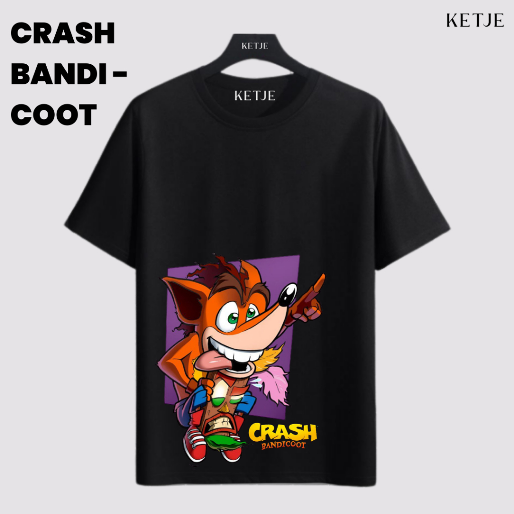 Kaos Crash Bandicoot - Crash Bandicoot With Aku Aku | Kaos Baju Distro Pria Wanita T-shirt Premium U