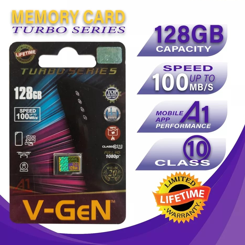 V-Gen Memory Micro SD Turbo Class 10 100 MBps 128 GB VGen V Gen MicroSD Memory  Vgen