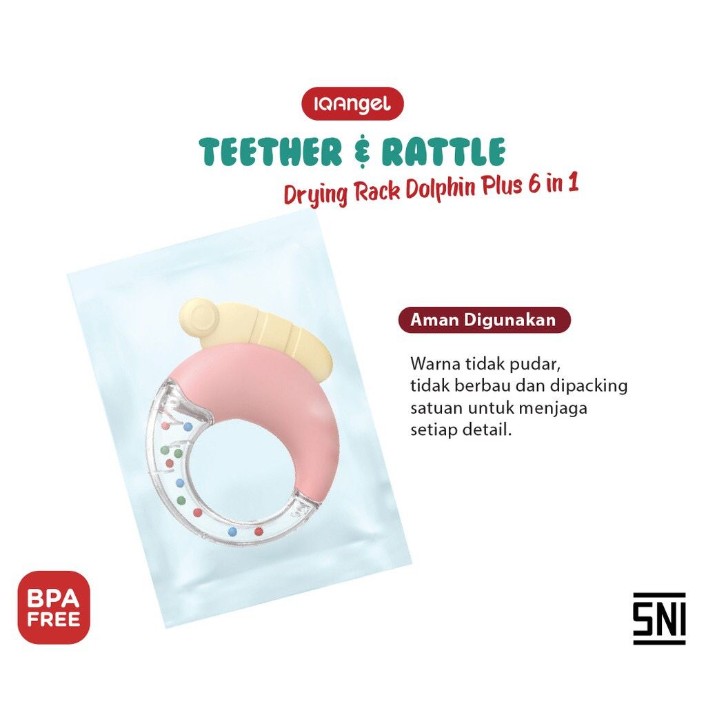 Rak Botol - IQ Angel Teether &amp; Rattle Drying Rack Dolphin 6IN1 IQS2029C-1 / Rak Botol