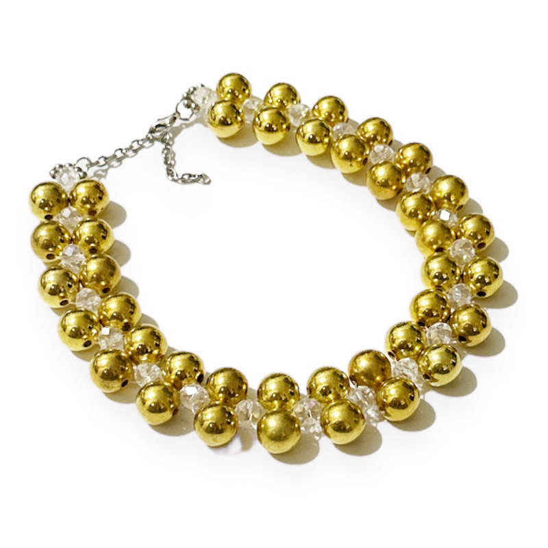 Madison Crystal Metalic Beads Choker Necklace Kalung Mutiara Anyam