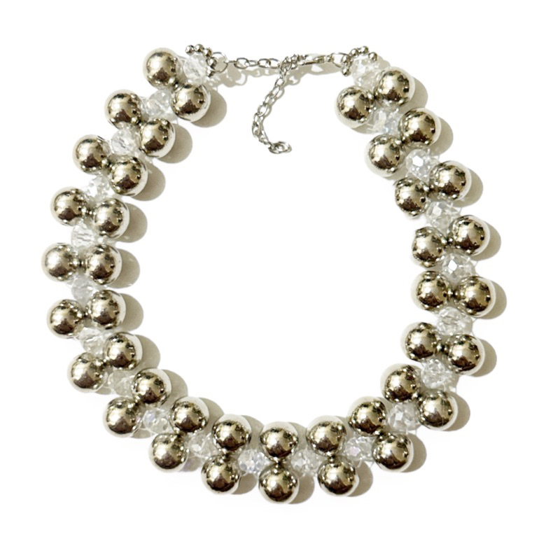 Madison Crystal Metalic Beads Choker Necklace Kalung Mutiara Anyam