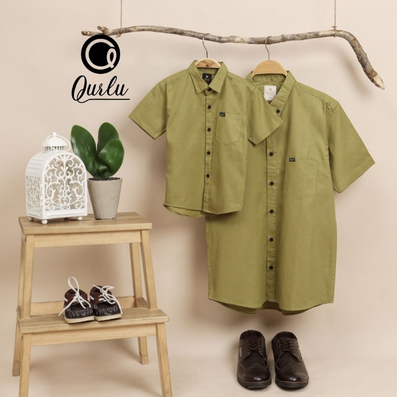 Qurlu - Kemeja KERAH FORMAL warna HIJAU OLIVE dewasa / anak ( kemeja couple ayah anak )